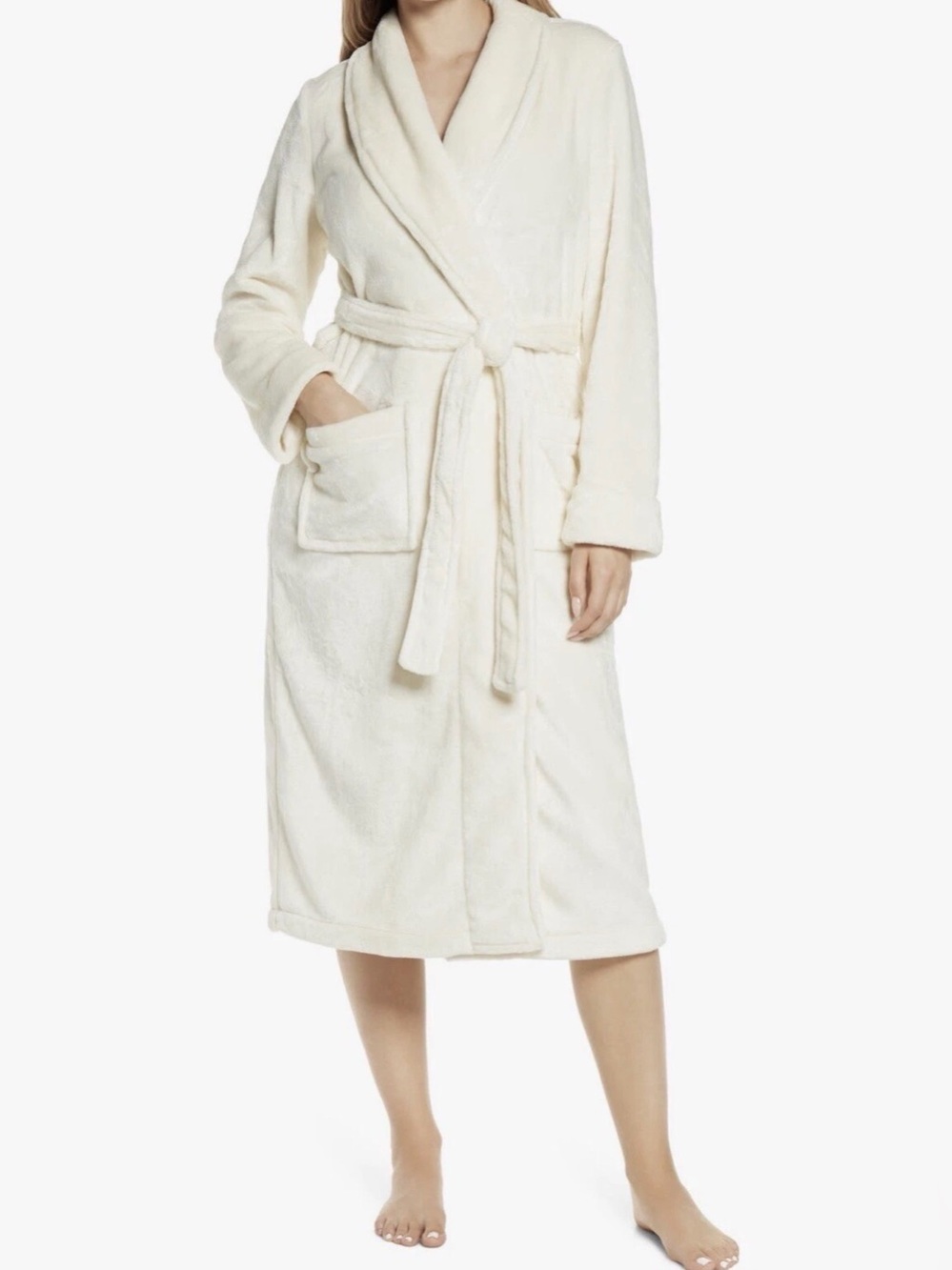 Nordstrom Bliss Plush Robe L Ivory Fleece Shawl Collar NWOT